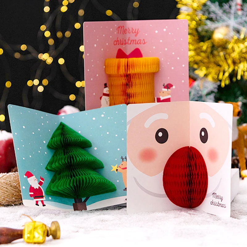 3D Honeycomb Paper Pop-Up Greeting Cards Envelope For Christmas Gifts Decor