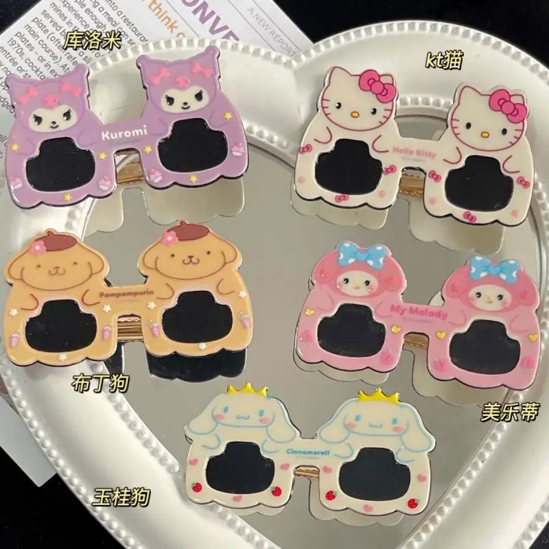 

New Hellokitty Hair Clip Kawaii Sanrio Mymelody Kuromi Cartoon Ins Sunglasses Student Bangs Headwear Cute Girl Hair Accessories