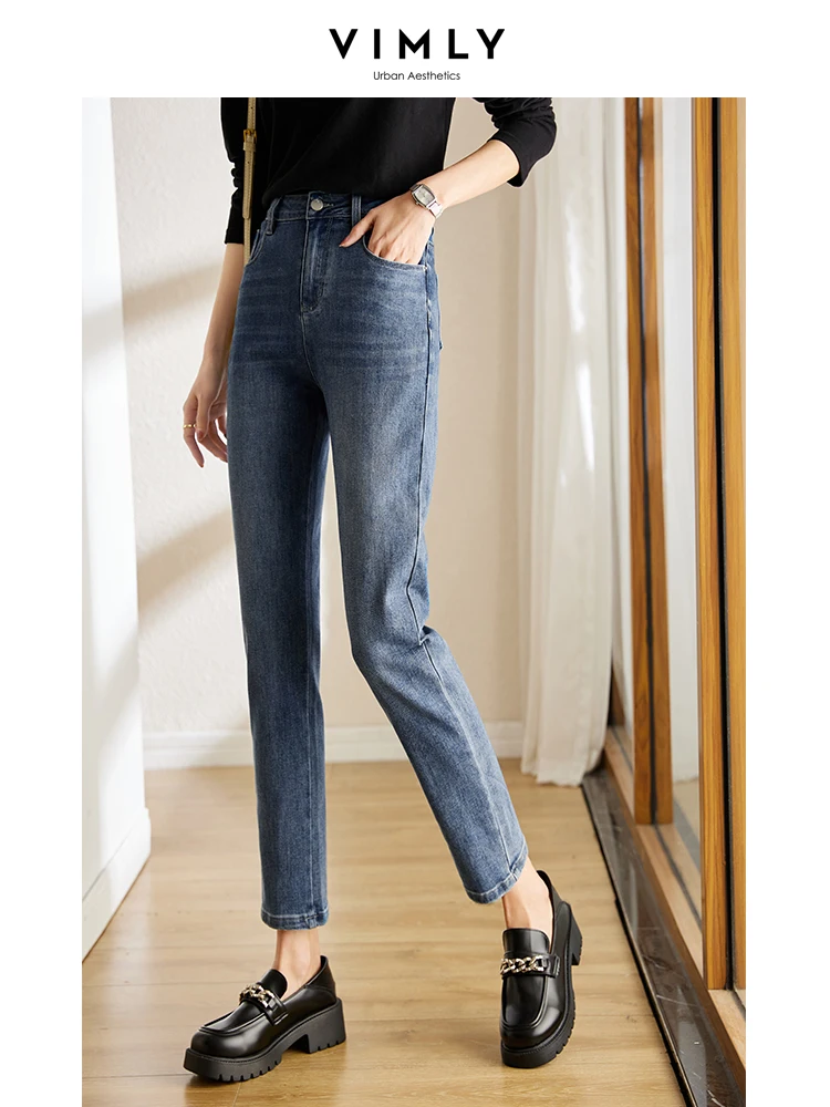 Vimly Jeans Pants for Women 2023 Spring New Fashion Ankle-length High Street Basics Soft High Cotton Denim Pant Women's Trousers