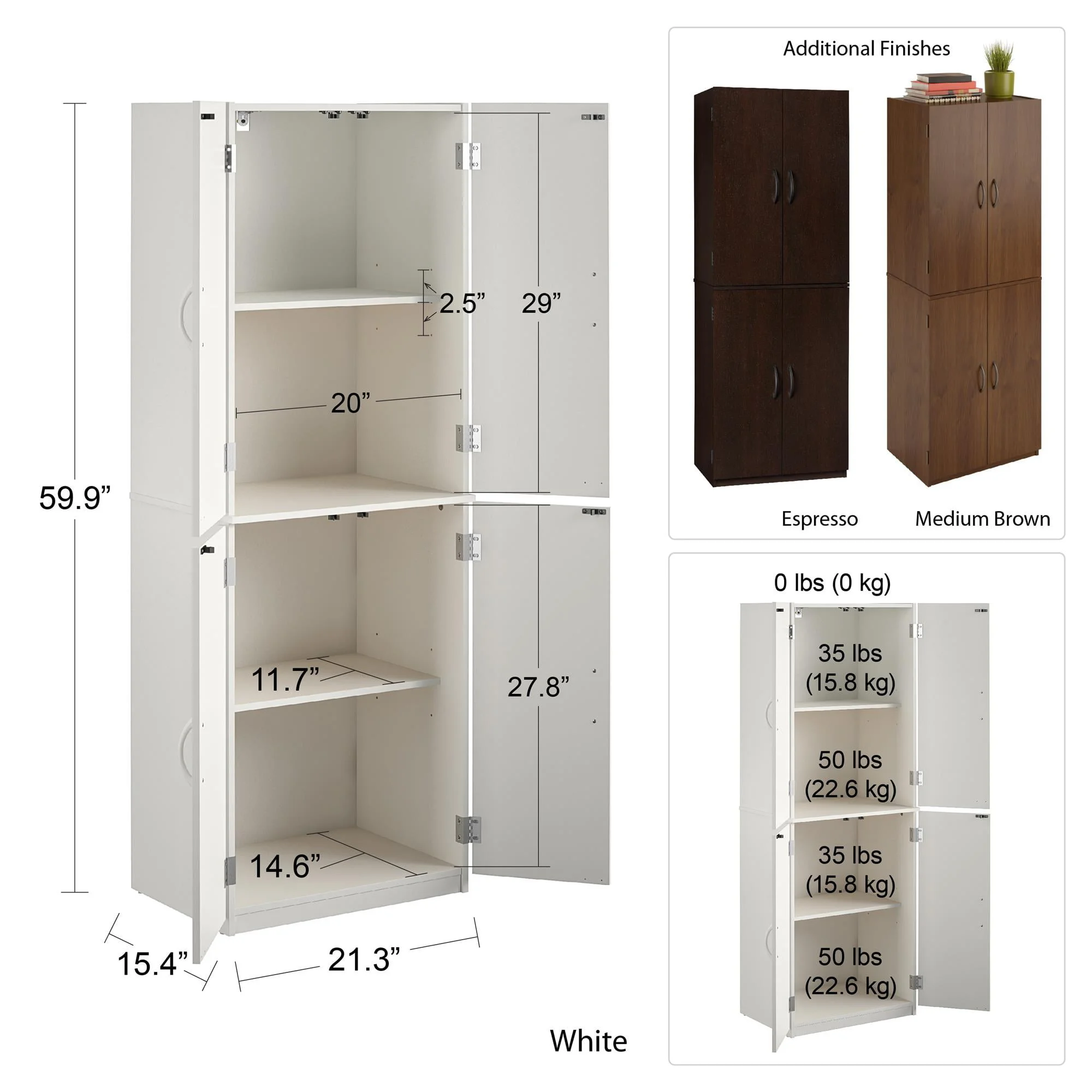 4 Door 5' Storage Cabinet, Bedroom Cabinets Living Room Bathroom Cabinets White Storage 76 JFurnitures 2026
