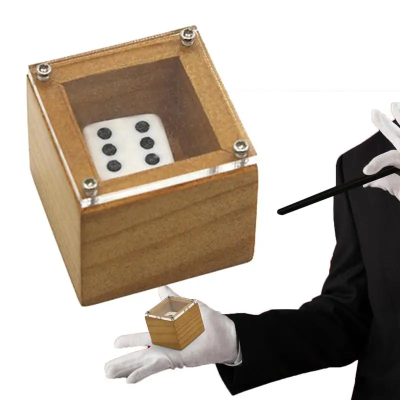 Magic Dice Box Wooden Magic Trick Dice Magic Stage Illusion Props For