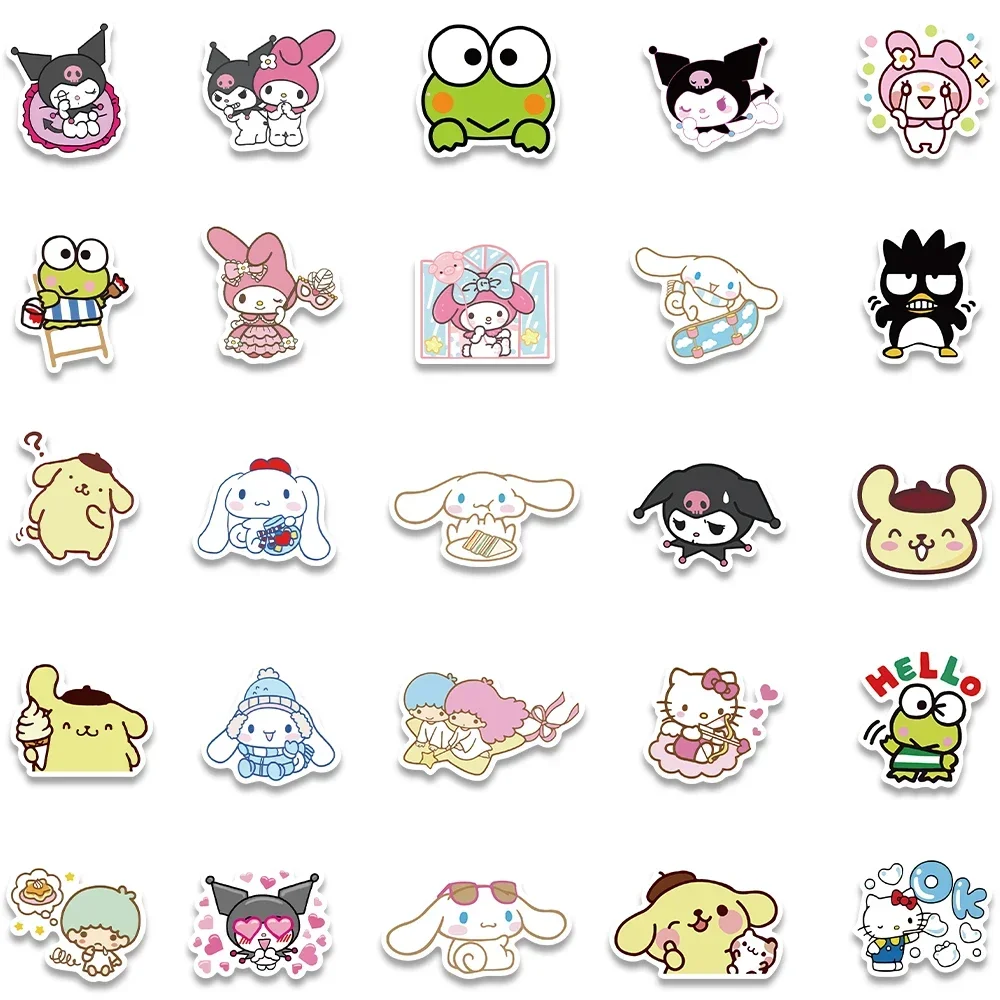 Kawaii Sanrio Stickers Cinnamoroll Hello Kitty Kuromi Decals DIY Phone Luggage Laptop Diary Guitar My Melody Sticker Kids Toy 3