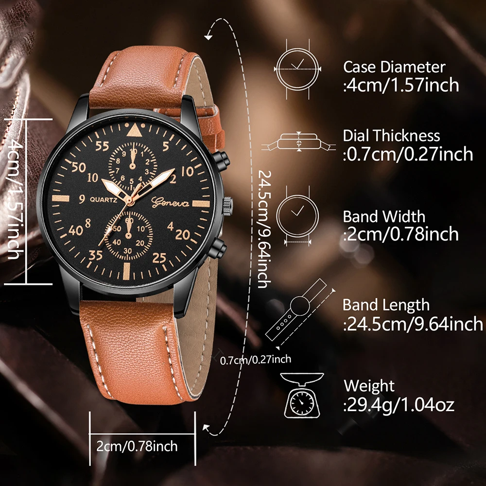 3PCS Men's Fashion Watch Set Business Trend Versatile Retro Classic Round Dial Quartz Watch Set as a Holiday Gift for Him 6
