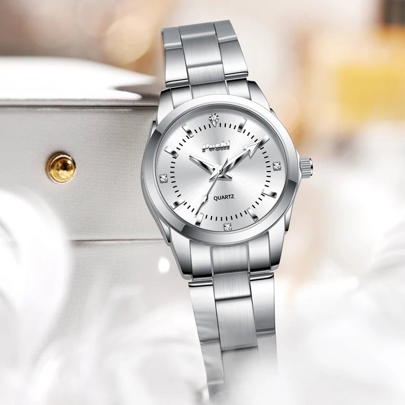 POSHI Fashion Casual Quartz Watch Women's Wristwatch Stainless Steel Simple Ladies Bracelet Luxury Gold Clock 6