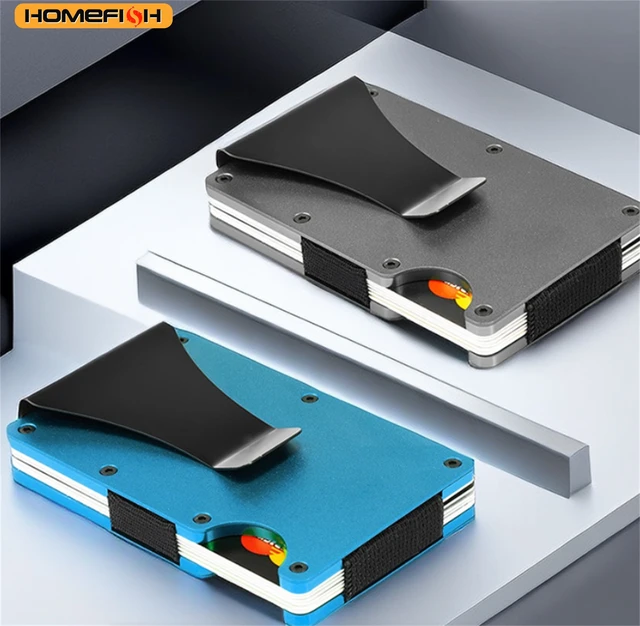 HOMEFISH Wallet For Men Minimalist Slim RFID Credit Card Holder & Money Clip Scratch Resistant Aluminum Card Holder Case