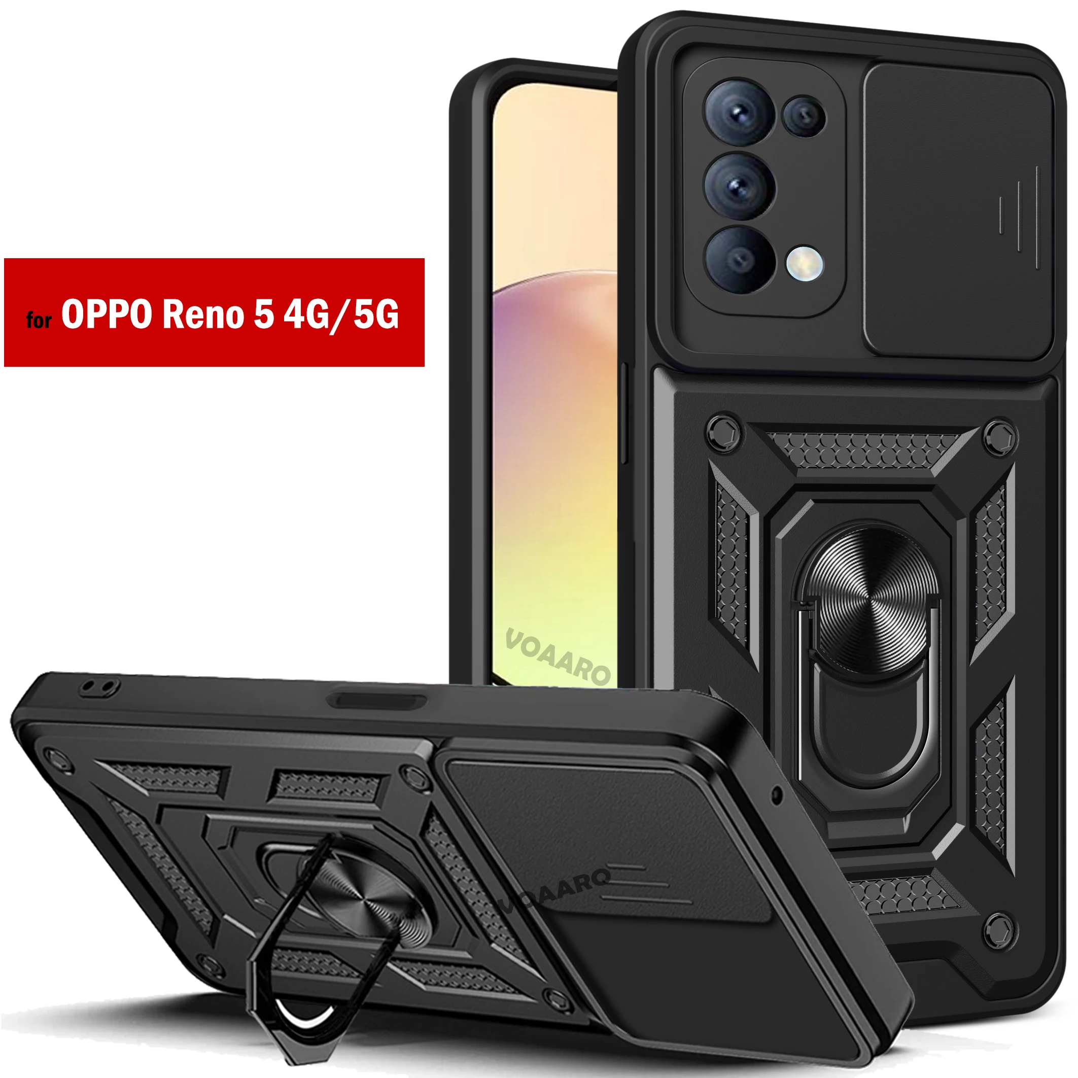 슬라이드 렌즈 카메라 보호 Funda OPPO Reno 5 5G 케이스, OPPO Reno 5 4g Find X3 Lite 케이스, 마그네틱 링 스탠드 아머 커버