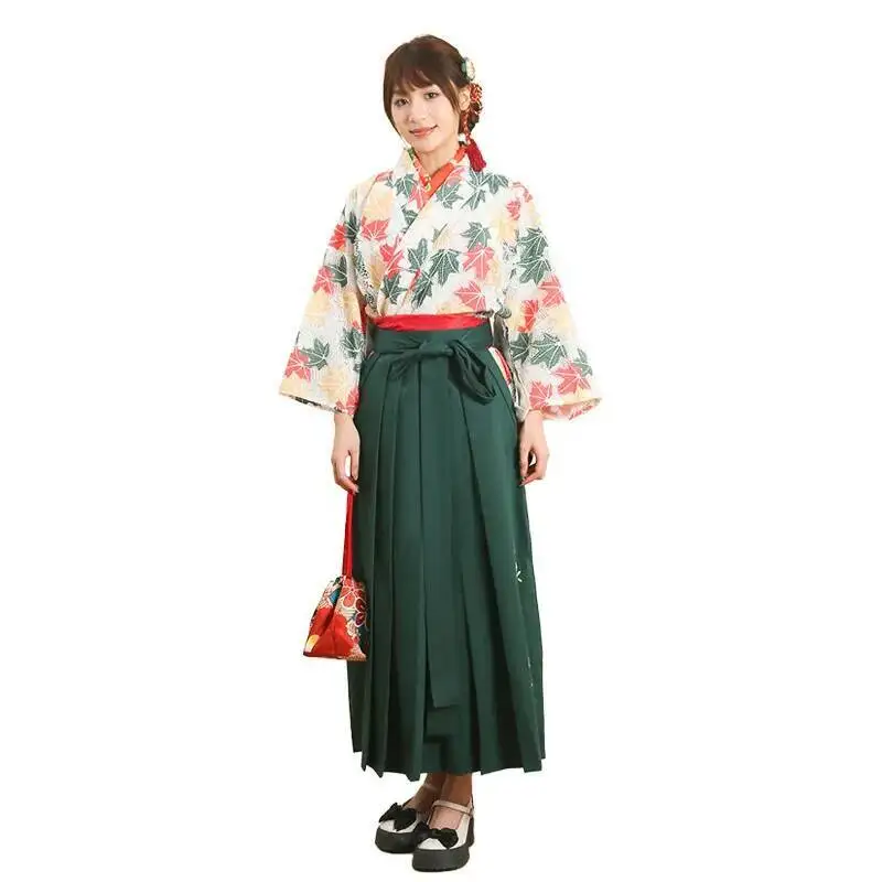 Japanese Kimono Women's Green Yukata Hakama Dress Set Graduation Style Dress  and Traditional Style Dress and Formal Attire - AliExpress 200000532