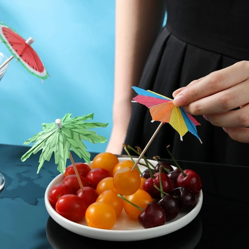 Disposable Toothpick Umbrella 50pcs Cocktail Dessert Decoration Sign Holiday Party Three-dimensional Baking Fruit Plate Decor party disposable tableware,food toothpick