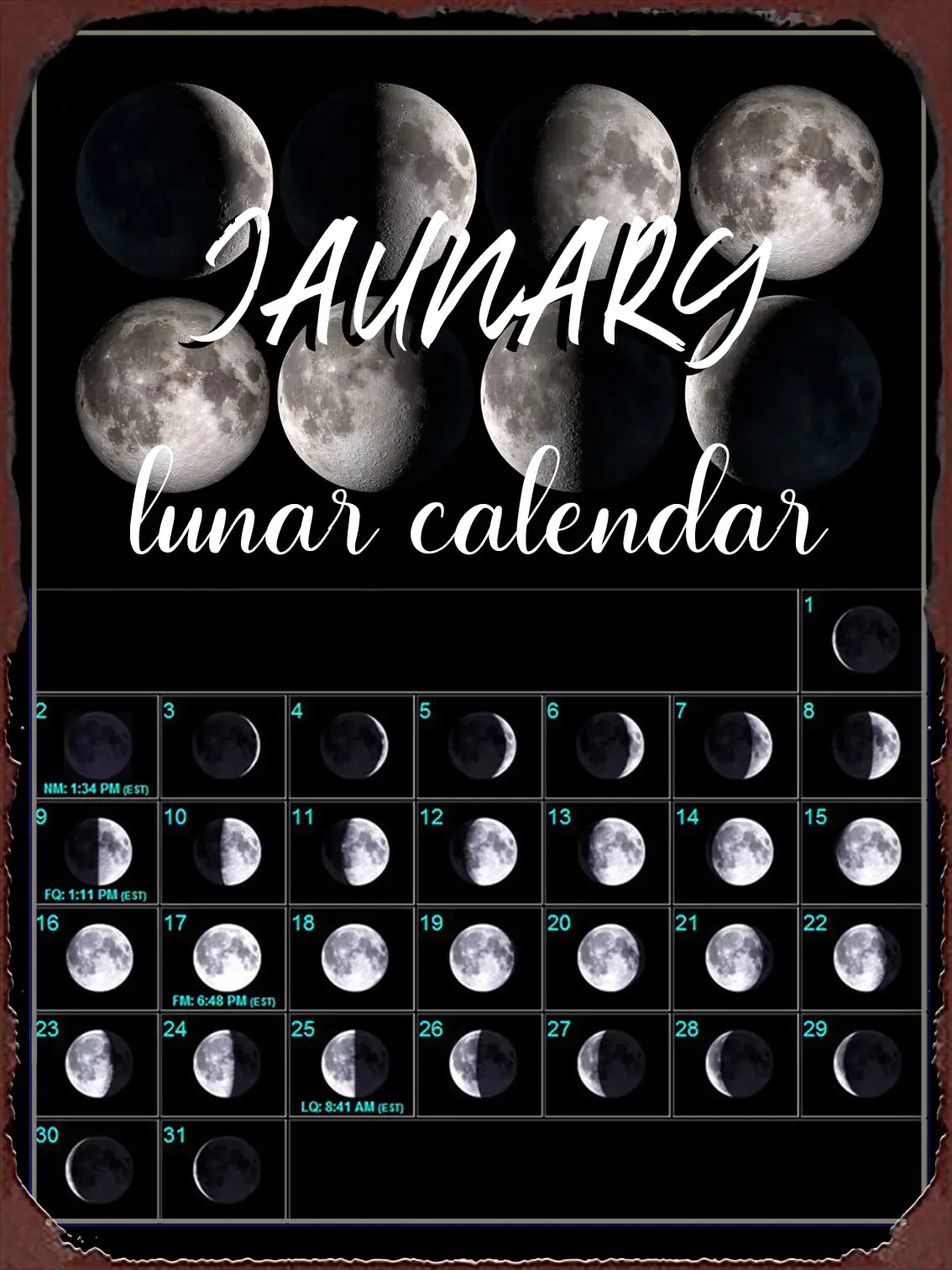 

Vintage Metal Sign Jaunary Lunar Calendar Moon Phase Calendar Poster Bar Club Cafe Home Wall Decoration 12x16 Inches