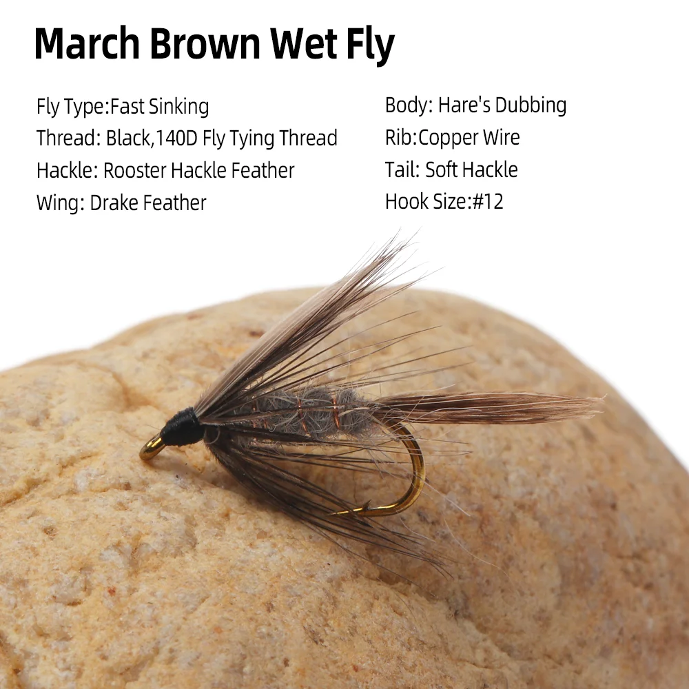 Vampfly 4pcs/8pcs March Brown Wet Fly Hare's Dubbing Mayfly Nymphs