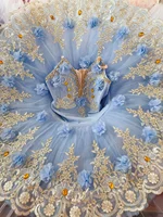 Light Blue Professional Ballet Tutu Lace Appliques Costumes For Adult Girls Dancing Children Ballerina Pleated Tutu Dress - Image 2