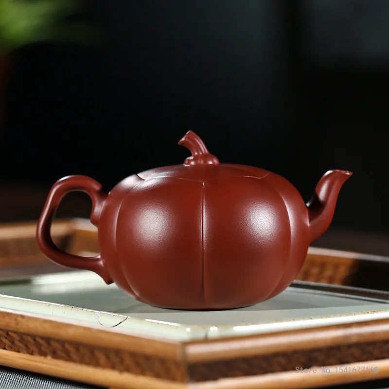 Chinese Style Pumpkin Shape Teapot, Purple Clay Raw ore Dahongpao, Kung Fu Household, Pure Handmade, 200ml, Tea Pots, 1Pc