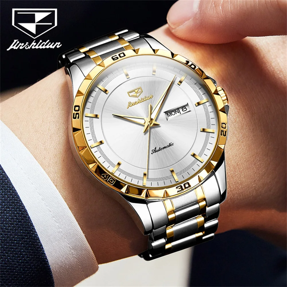 JSDUN 8964 Men's Watch Fashion Business Mechanical Watch For Men Week Calendar Display Waterproof Man Automatic Wristwatch