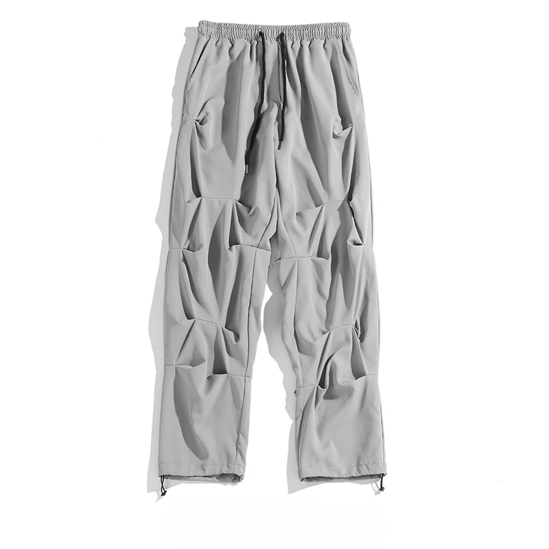 

Fashion Pleated Mens Casual Pants Hip Hop Street Style Trousers Solid Color Elastic Waist Plus Size Full Length