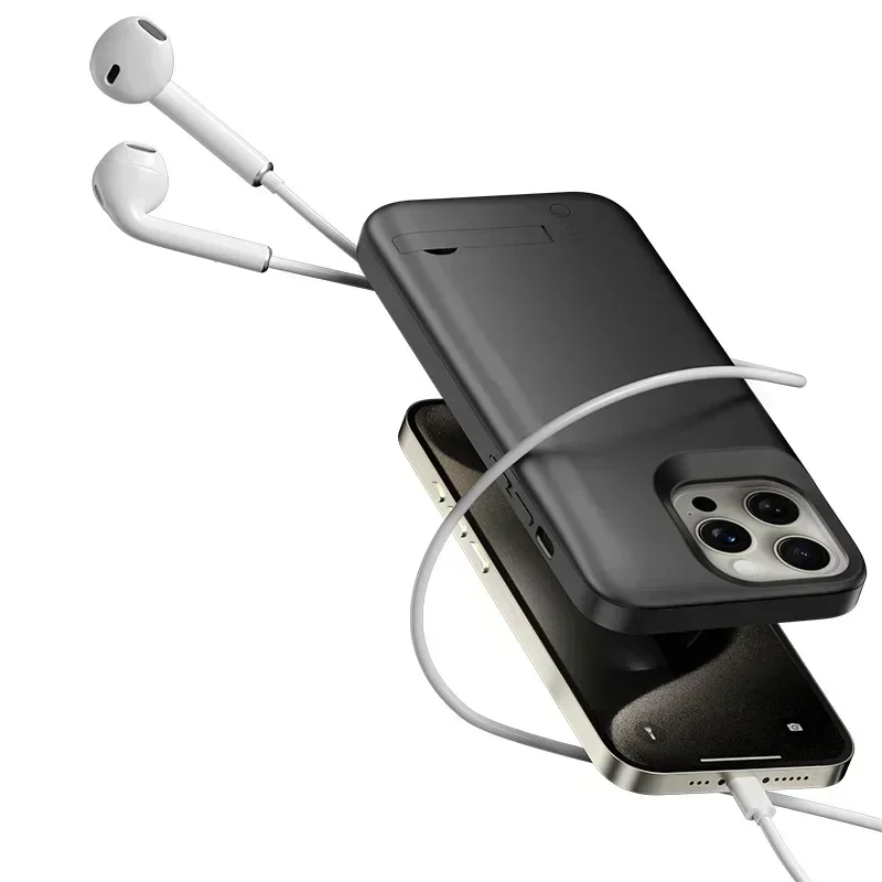 아이폰 15 프로 맥스 보조배터리 충전기 커버, 10000mAh 배터리 케이스, 15 플러스 배터리 충전기 케이스, 스탠드 후면 커버