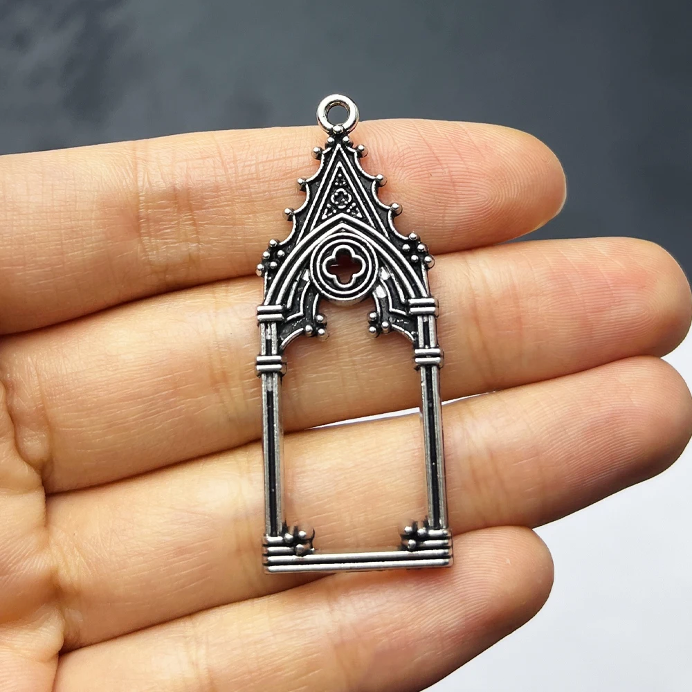 2개 세트 고딕 빈티지 중공 성채 교회 펜던트 DIY 액세서리 귀걸이 목걸이 및 보석용