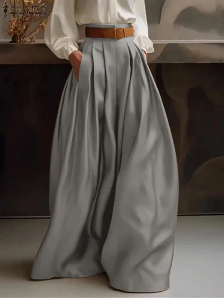 Women Elegant Wide Leg Satin Silk Formal Pants