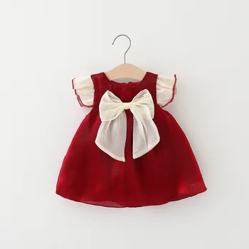 Baby Girls Red Flying Sleeve Dress 1