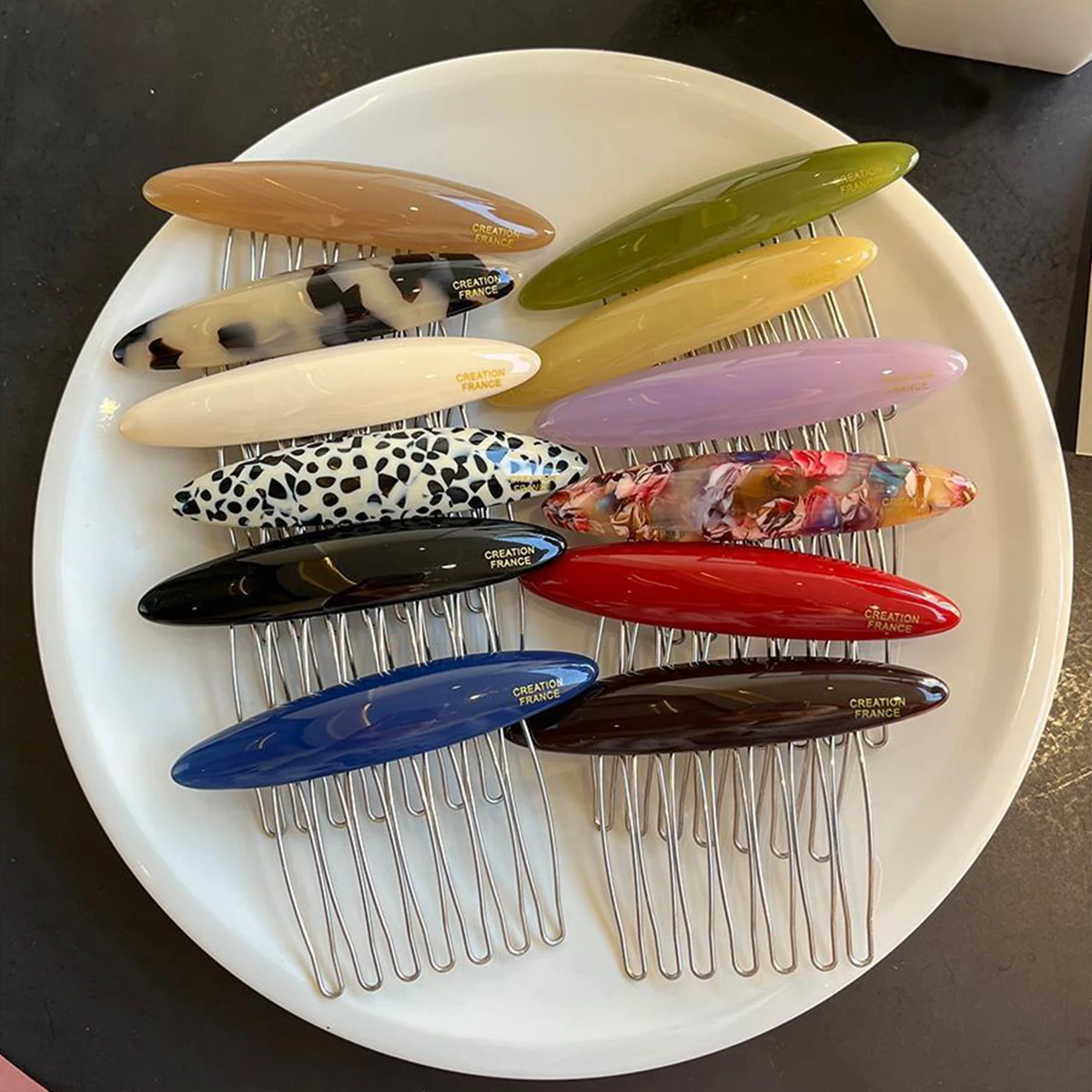 قطعة واحدة من مشط الشعر القياسي الذهبي القديم الجديد، مشط مقلوب بيضاوي عالي الجودة، مشبك جانبي من الأسيتات النسخة الكورية من مشط شعر أغطية الرأس