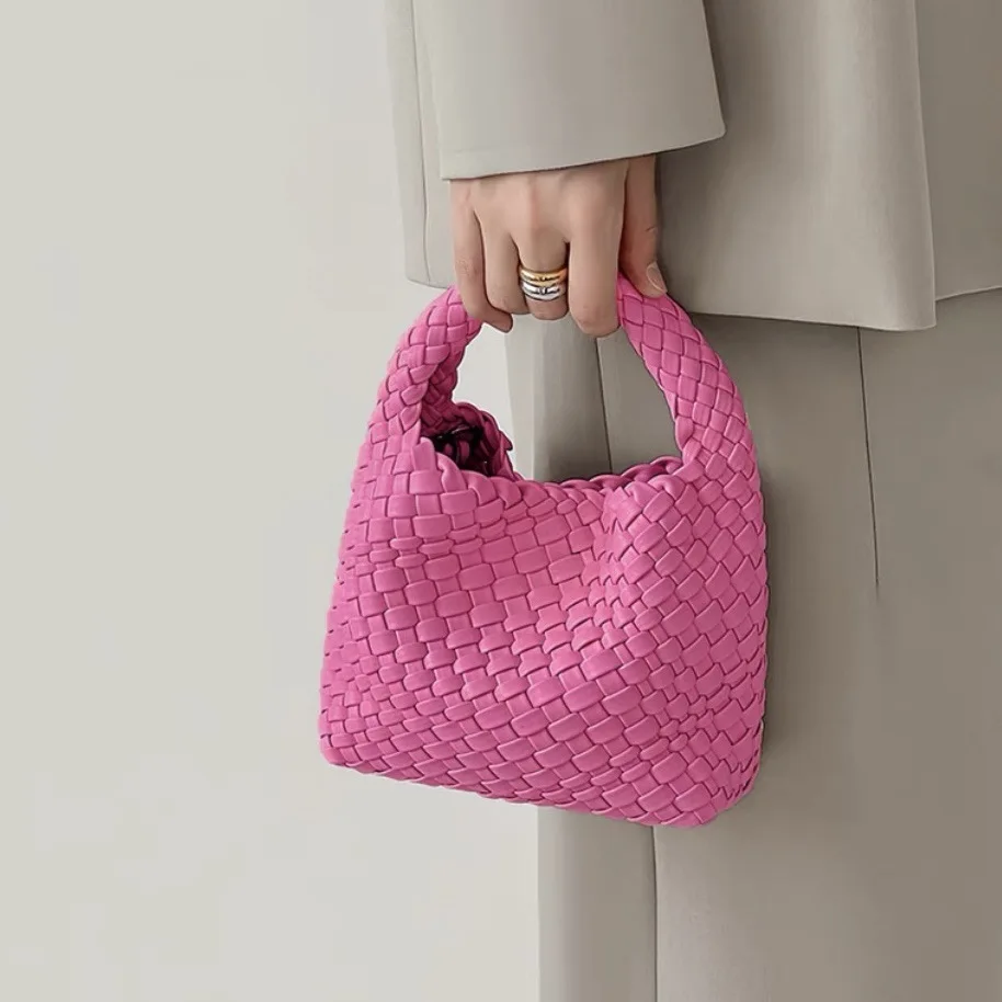 Women's Woven Tote Bag, Summer Silver PU Handmade Basket Bag, Ins Style Mini Shoulder Bag for Casual 1