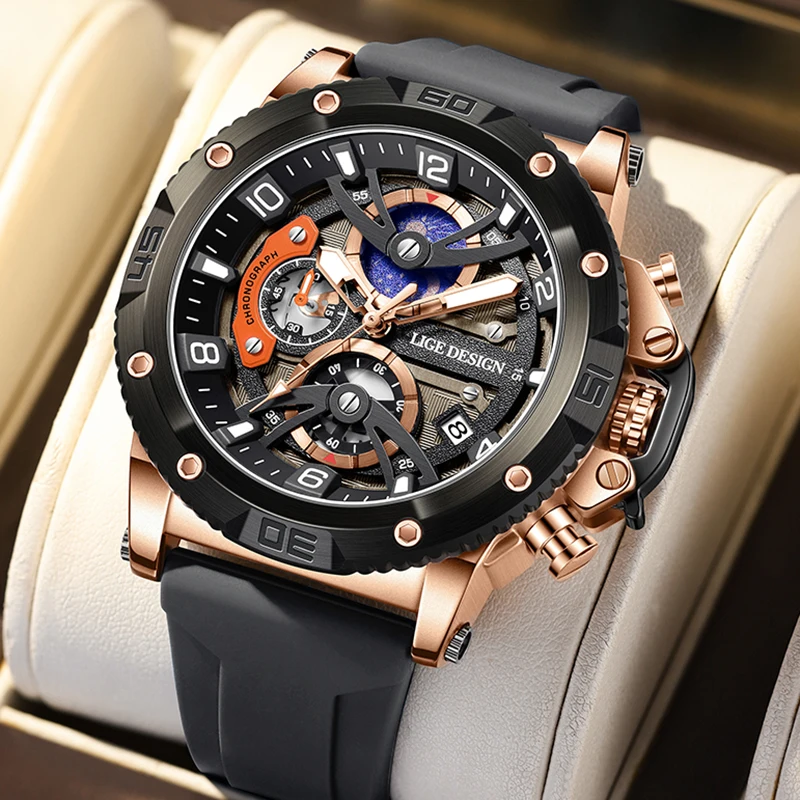 LIGE New Fashion Military Watches For Men Top Brand Luxury Sports Chronograph Watch Waterproof Quartz Wristwatch Montre Homme