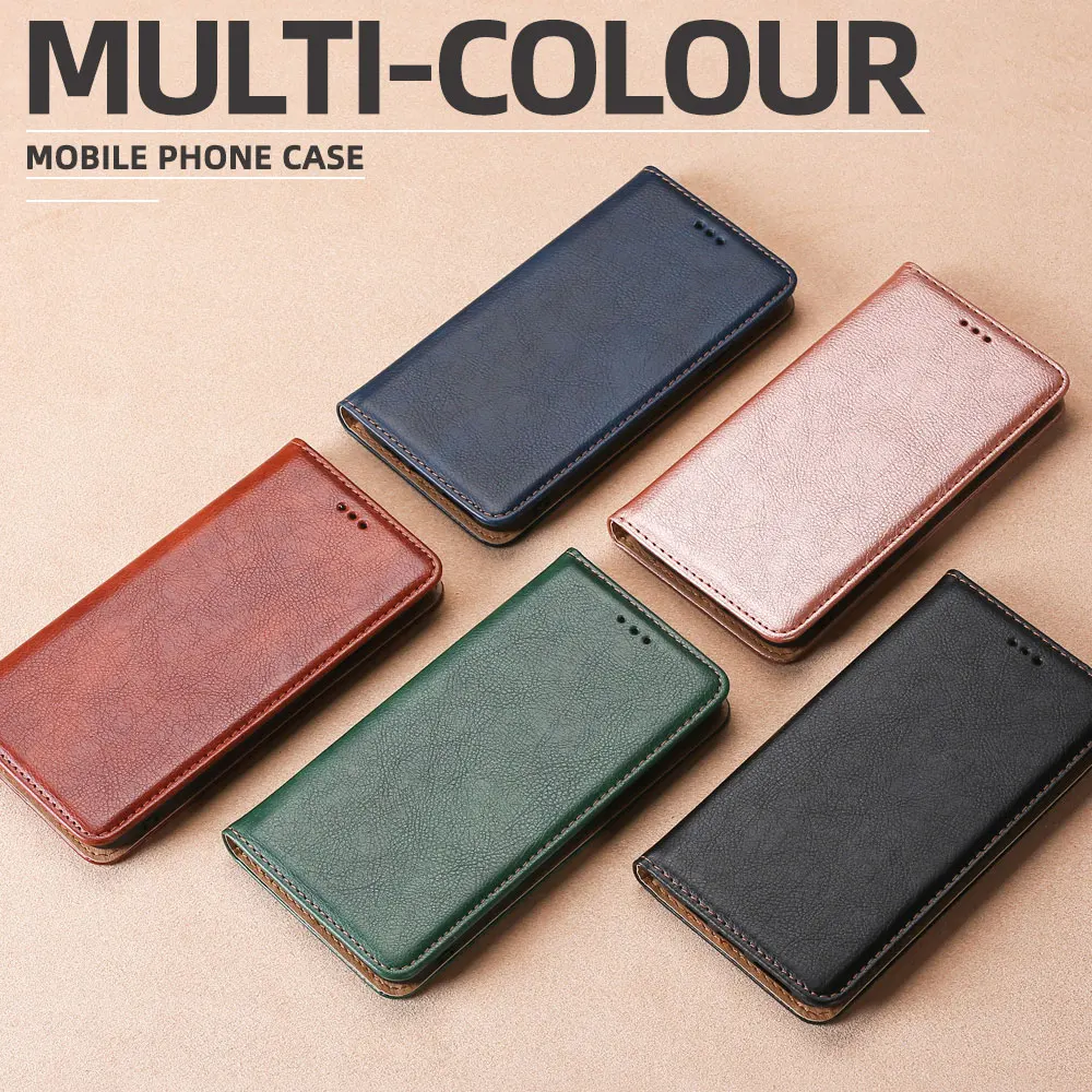 Leather Flip Phone Case Business Wallet Cover with Magnetic Closure, Fits Most Models