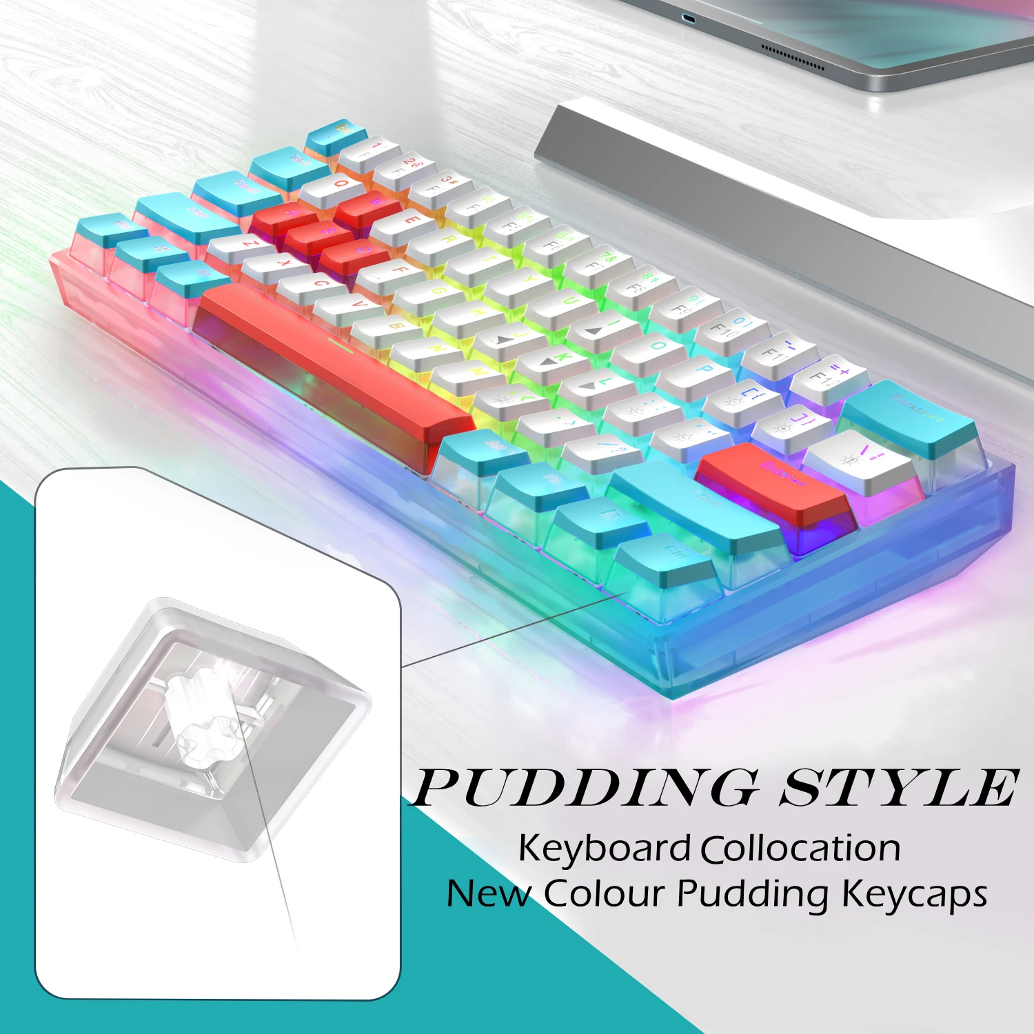 Womier WK61 Gamer Keyboard 60% Layout Hot Swappable Gateron Switch Pudding Keycap Mechanical Keyboard RGB Backlit 61 Keys for PC touch keyboard for pc