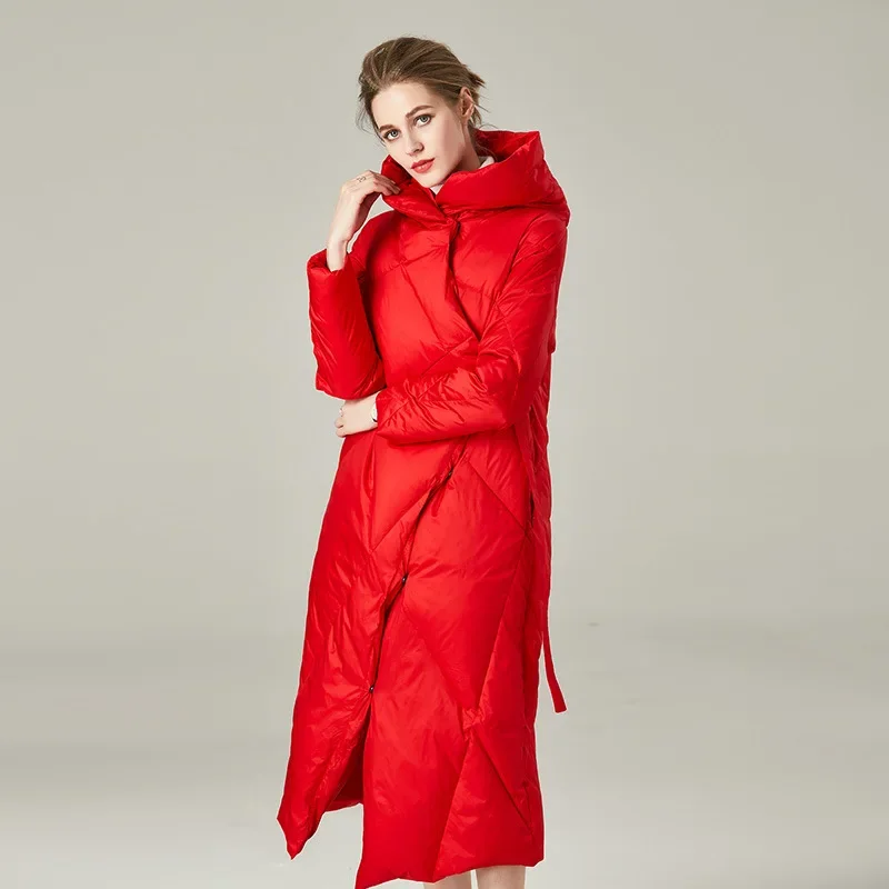 

Down jacket women's long knee length 2023 autumn/winter new thickened white duck down outdoor cold down jacket