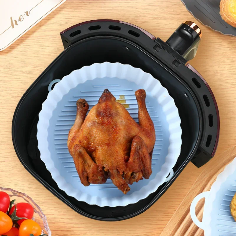 18cm Air Fryers Oven Baking Tray Fried Pizza Chicken Basket Mat Airfryer Silicone Pot Round Replacemen Grill Pan Accessories