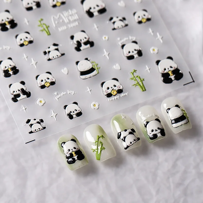 1Pc Panda Nail Art Stickers Cute Animal Bamboo Nail Art Decoration Decalcomanie Soft Rilievo Rilievi 5D Manicure Adesivi Kawaii