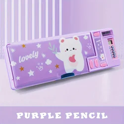 Colorful Kids Multifunctional Desk Organizer and Pencil Case with Built - in Calculator (Lavender)