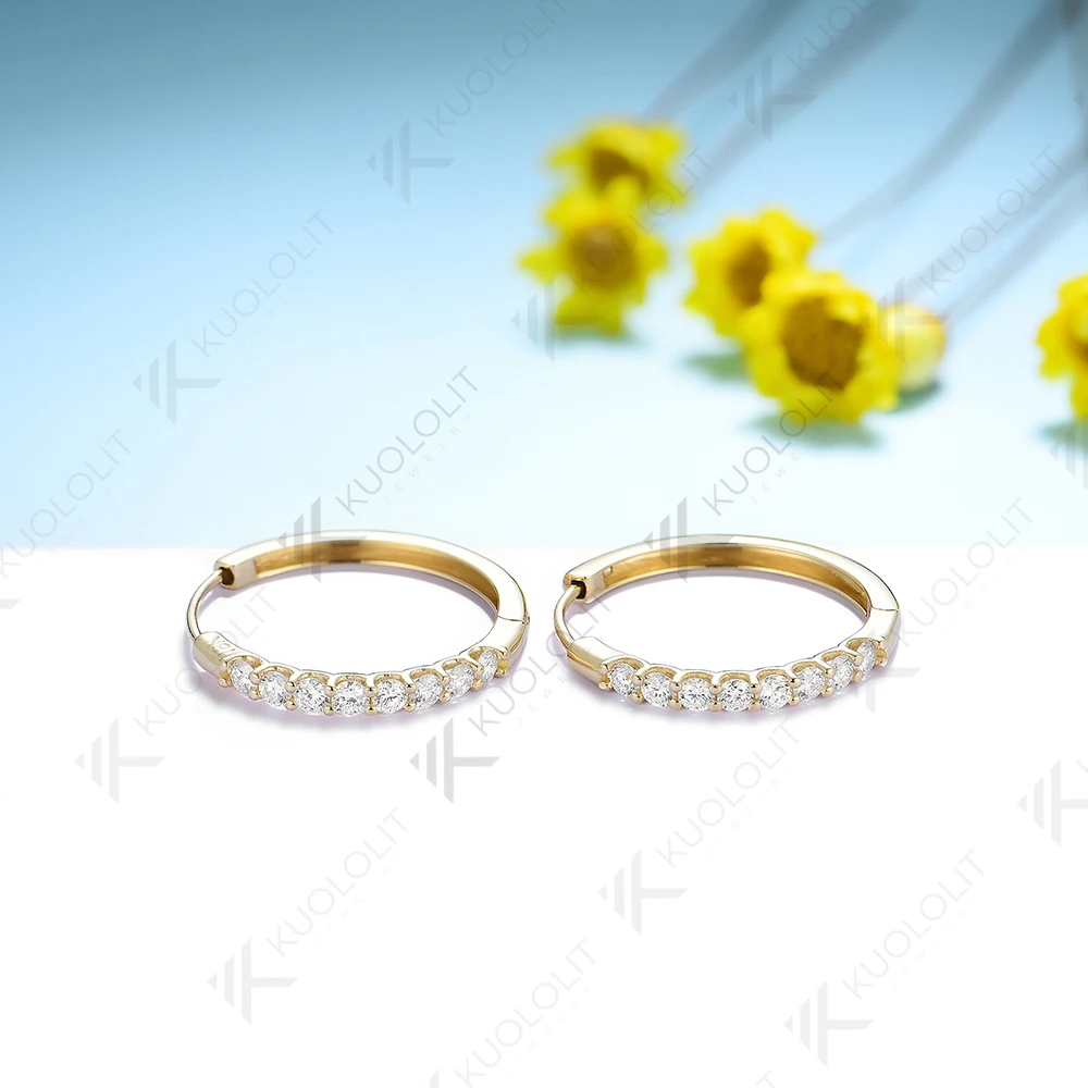 Kuololit 0.54CTW Lab Grown Diamond Hoop Earrings for Women Solid 18K 14K 10K 585 Yellow Gold Earrings for Engagement Wedding 2