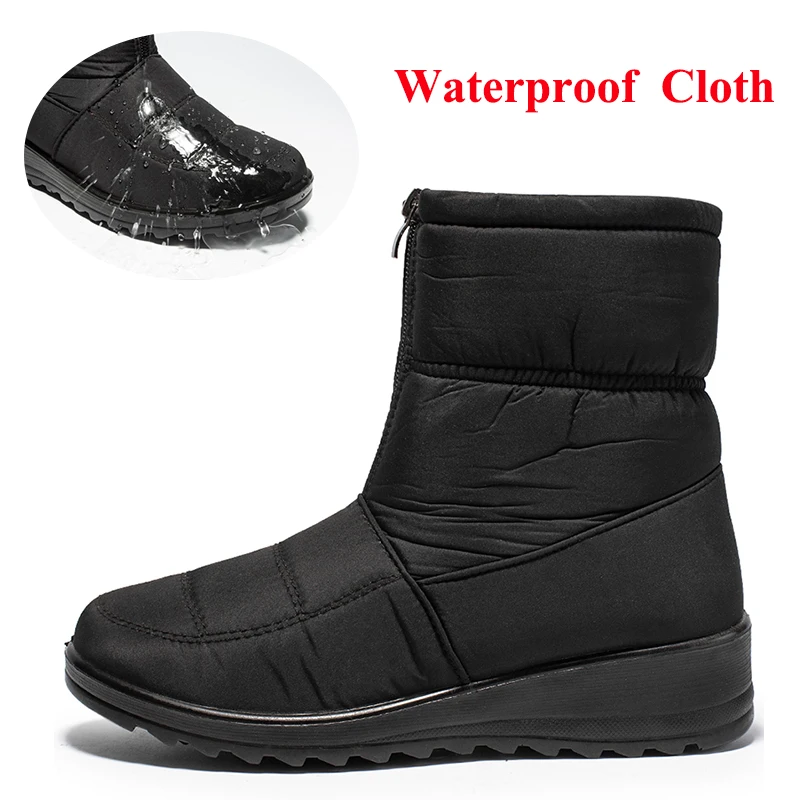 Waterproof Snow Boots for Women 2021 Winter Warm Plush Ankle Booties Front Zipper Non Slip Cotton Padded Shoes Woman Size 44