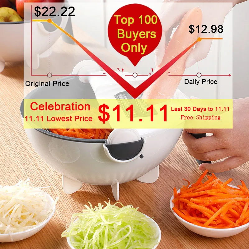 Manual Vegetable Cutter, Round Mandoline, Carrot and Onion Grater