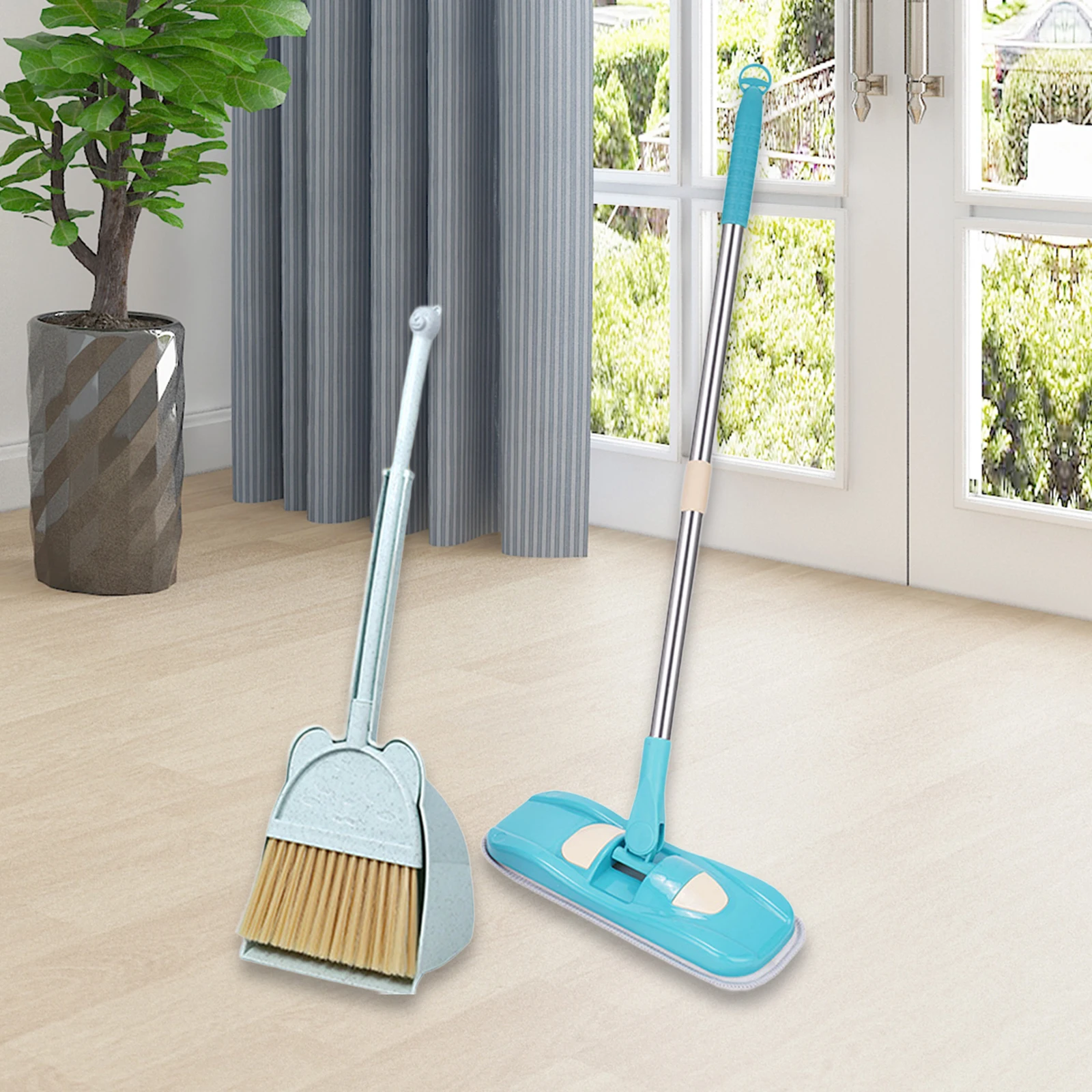 Children Housekeeping Cleaning Tools Mini Broom and Dustpan Mop Set Pretend Play for Preschool Kids Housekeeping Role Play Sets 2