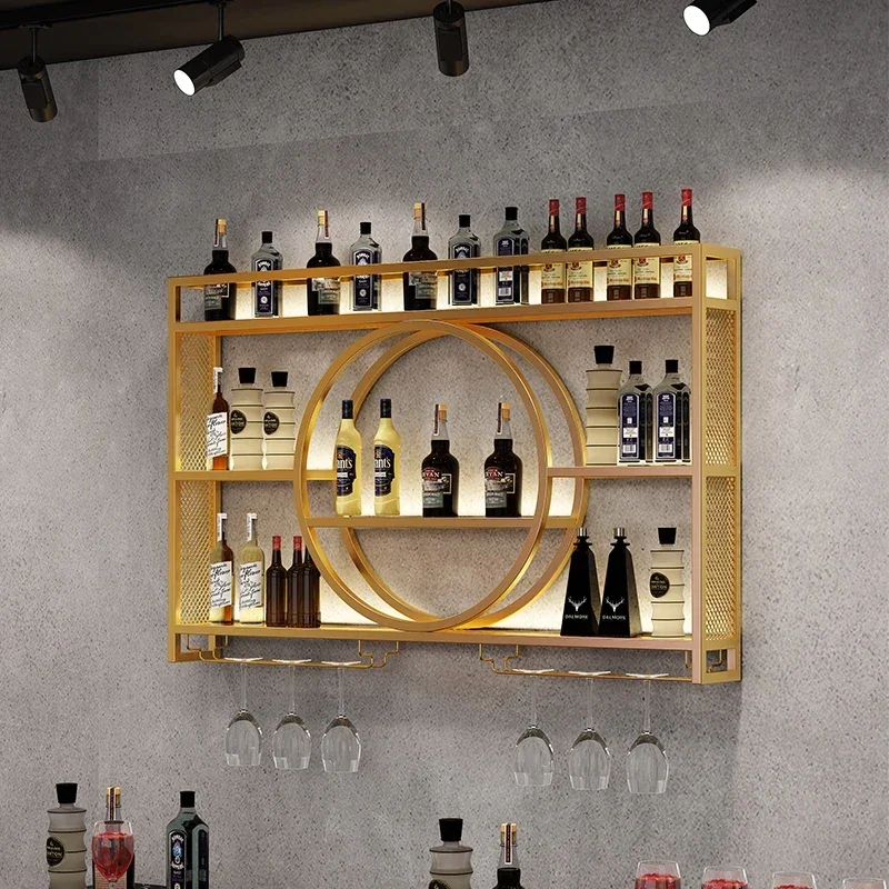 Luxury Wine Cabinet Wall Mounted Display Cabinet for Living Room Bar Furniture Gold Wine Showcase Bottle Rack Storage