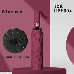 Compact, Wind - Resistant Travel Umbrella - Automatic, Strong & Portable in Black - 12K (Burgundy)