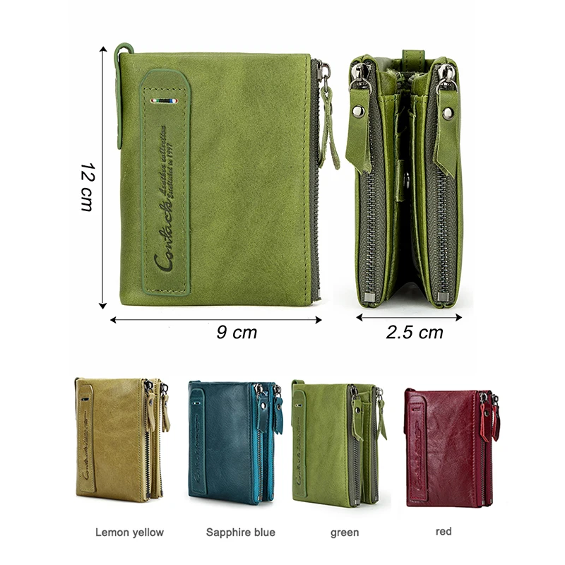 CONTACT'S Genuine Leather Wallets for Women Vintage Bifold Fashion Business Purse Card Holder Coin Purse Money Clip Men Wallets 4