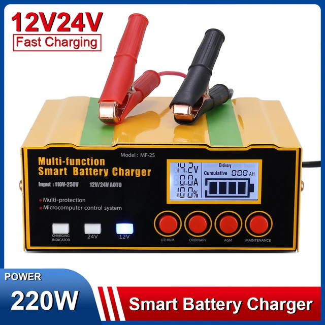 Kaufe 12V24V 220W Autobatterieladegerät, vollautomatisches Hochfrequenz- Ladegerät mit intelligenter Impulsreparatur,  LCD-Display-Hochleistungsladegerät