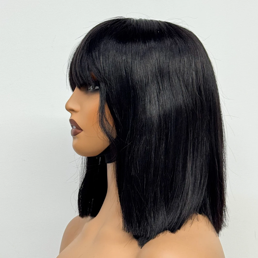 2x3 Lace Short Bob Wig with Bangs 280% Density Straight Human Hair Bob with Bangs Wig Human Hair Bang Bob Wigs For Black Women