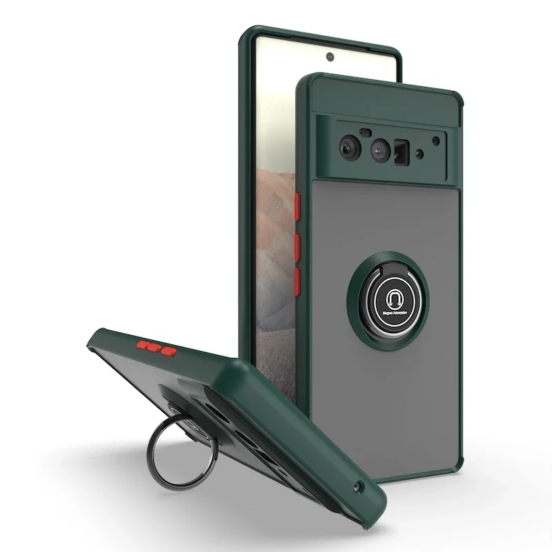 Matte Finish Shockproof Phone Case with Magnetic Ring Bracket and Anti-Fall Protection