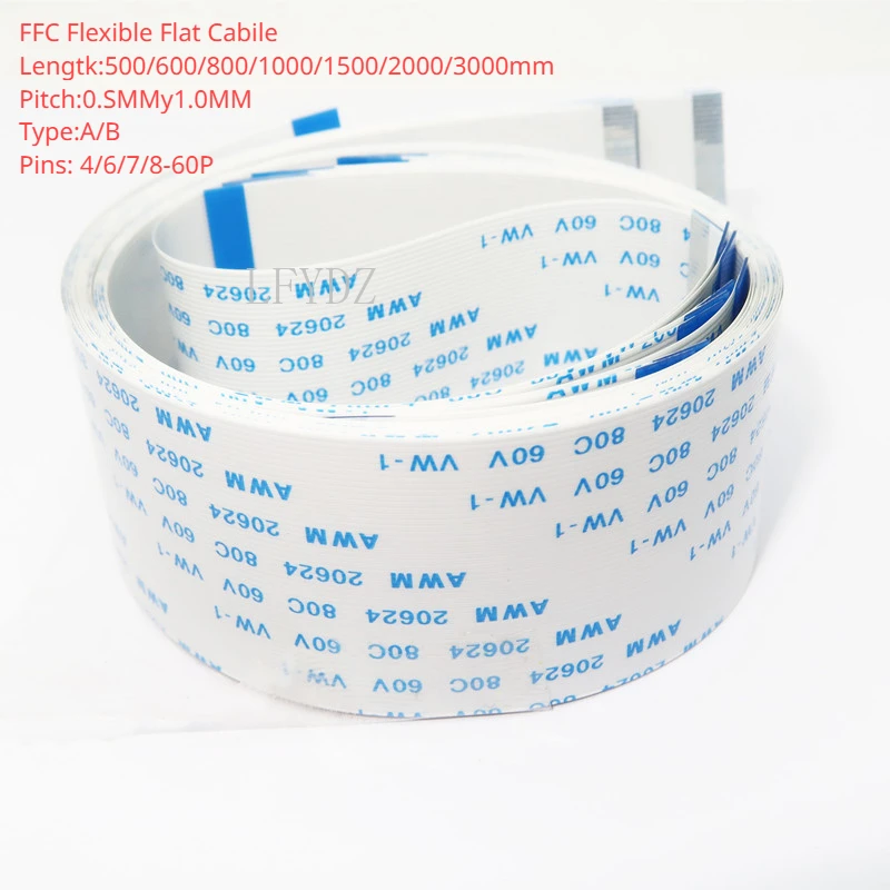 FPC FFC 600/800mm/1500mm AWM 20624 80C 60V VW-1 Flexible Flat Cable A/B Type Ribbon Wire 4P/6/8/10/12/14/16/20/26/30/40/50/60Pin