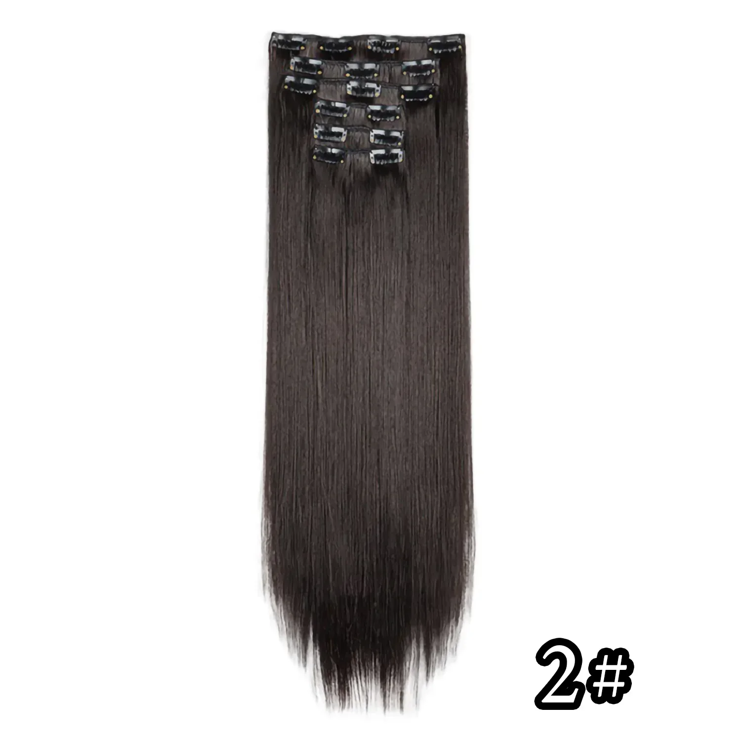 Elegant Black Ombre Long Synthetic Hair Extensions - 24 Set of 6, Heat Resistant, Clip-In