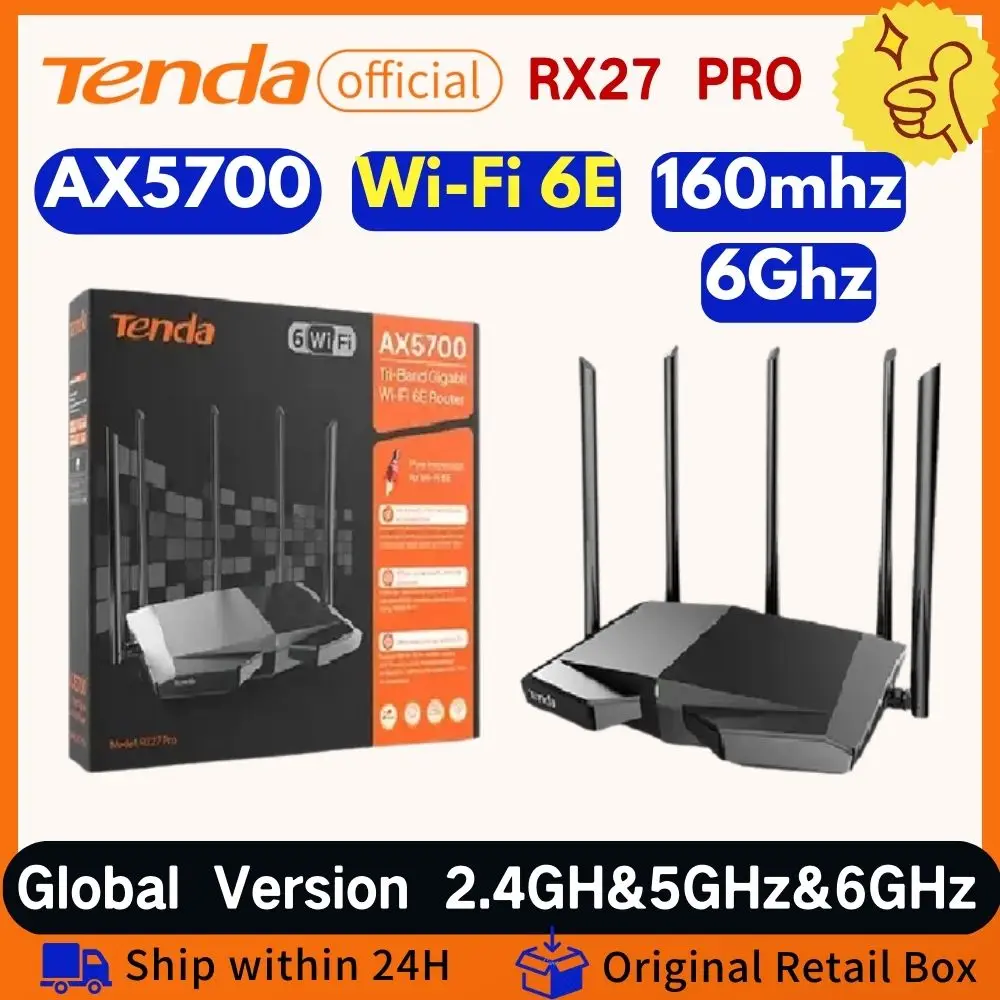 Tenda Wifi6 Axe5700 Tri-Band Gigabit Wi-Fi 6E Router 6Ghz 160Mhz Banda Qam Mesh Wireless Reapter Ofdma E Mu-Mimo Per Video 4K/8K