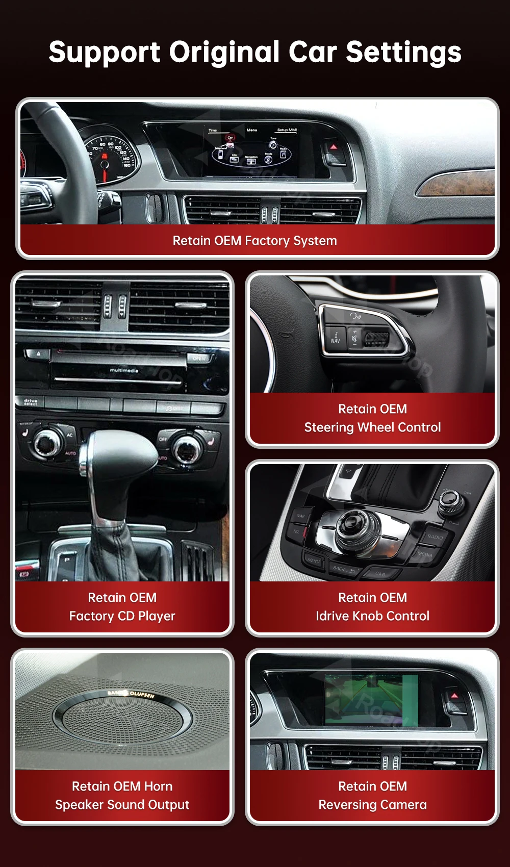 RoadTop 8,9 12,3 Zoll Wireless CarPlay Multimedia Ultra-dünner Bildschirm Android Auto Display für Audi A4 2009-2012 Airplay Autolink – Detail 9