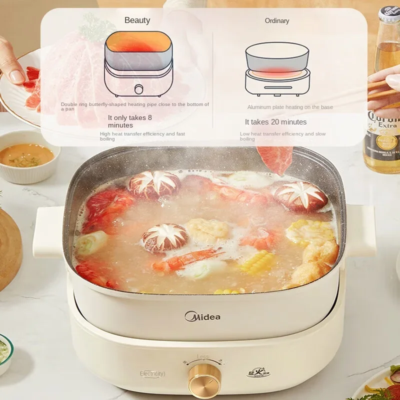 Midea 전기 차핑 접시, 대용량 다기능 쿠커, 요리 냄비, 음식 워머, 세척하기 쉬운