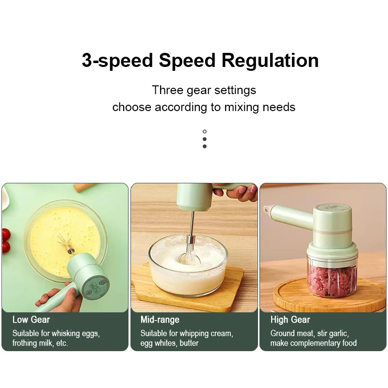 USB 2 In 1 Electric milk frother Garlic Chopper garlic chopper food mixer handheld blender Masher Whisk Egg Beater 3-Speed Mixer Kitchen Handheld Automatic frother foamer