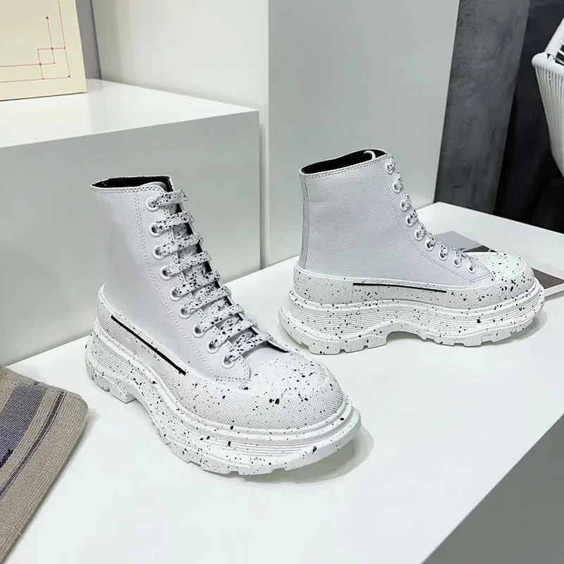 

Туфли на платформе со шнуровкой для мужчин и женщин, Повседневные Удобные, однотонные, до середины икры, черные, белые, весна-осень 2024