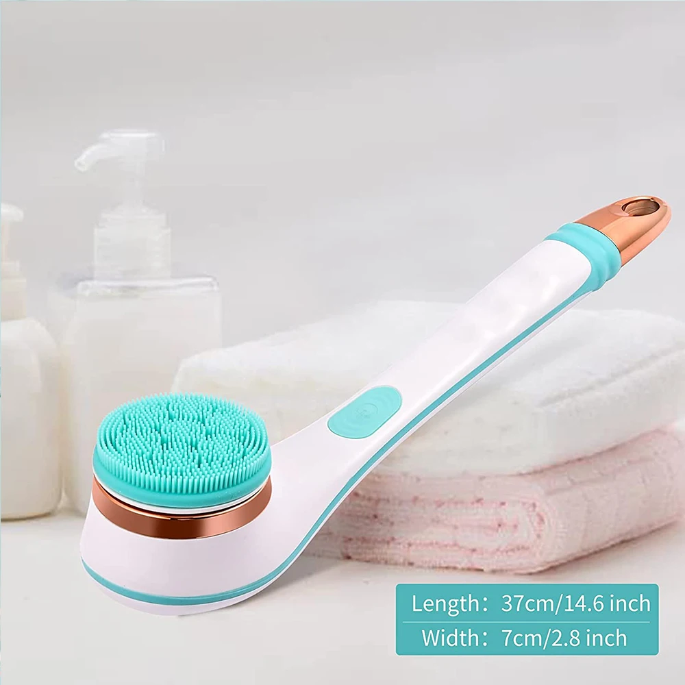 4 In Electric Bath Shower Brush Rotating Exfoliation Scrubber Shower Brush Long Handle Spa Waterproof Clean Face Body Massager