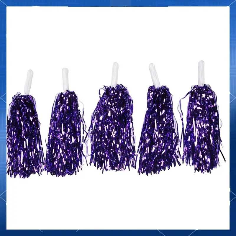 ABJV 48Pcs Cheerleading Pom Poms Metallic Foil Cheer Pom Poms With Plastic Handle For Adults Kids Cheerleaders Party Purple